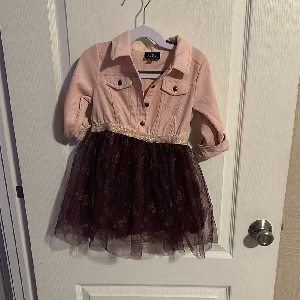 Girls Pink and Brown Tulle Dress